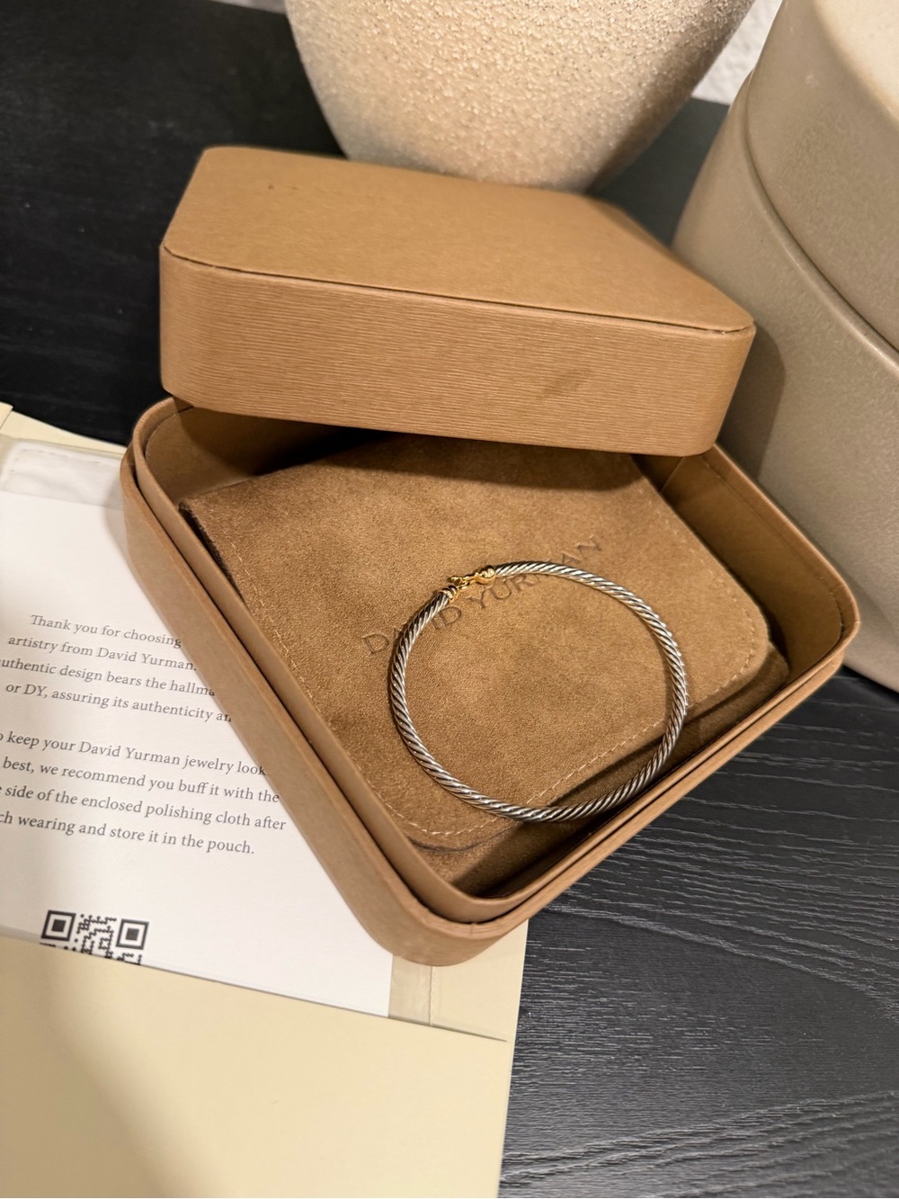 David Yurman Sterling Silver and 18K Yellow Gold Cable Bracelet 3mm Large - Picture 6 of 7